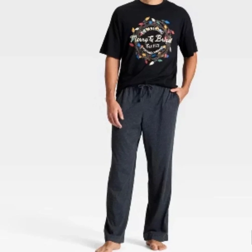 Goodfellow & Co Mens‎ Christmas Pajama Set Short Sleeve Crewneck Pants Lights S
